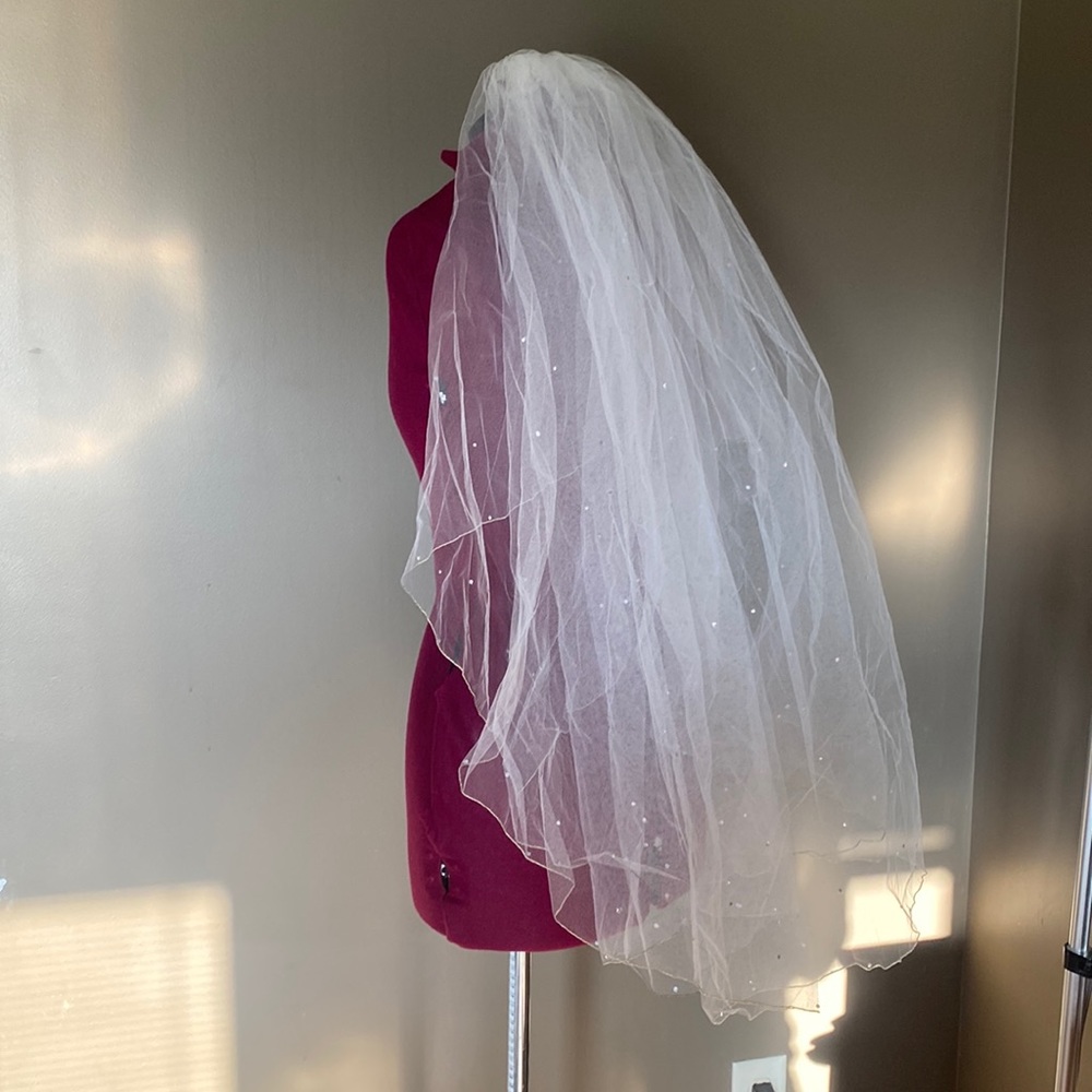 Ivory Two Layer Wedding Veil with Sequins and Gold Trim